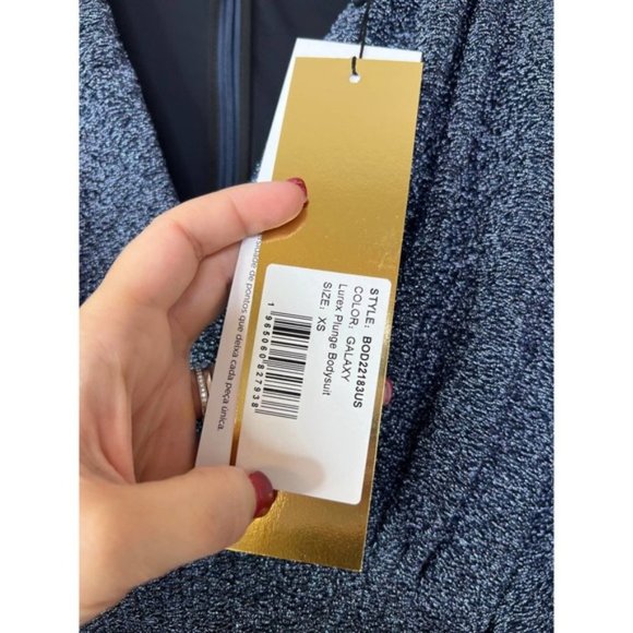 Patbo Lurex Plunge Long Sleeves Bodysuit Women's Galaxy Size: X-Small NWT - Picture 6 of 9